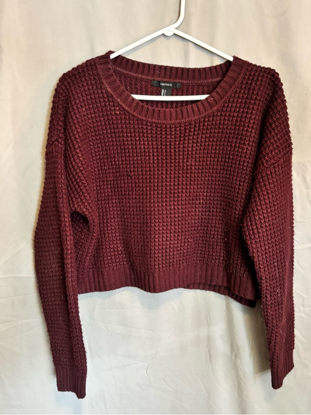 Forever 21 Burgundy Waffle-Knit Crewneck Sweater